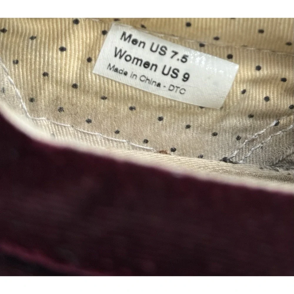 VANS Velvet Slip-On Shoes Women's 9 Men's 7.5 Burgundy Low Top Sneakers Casual